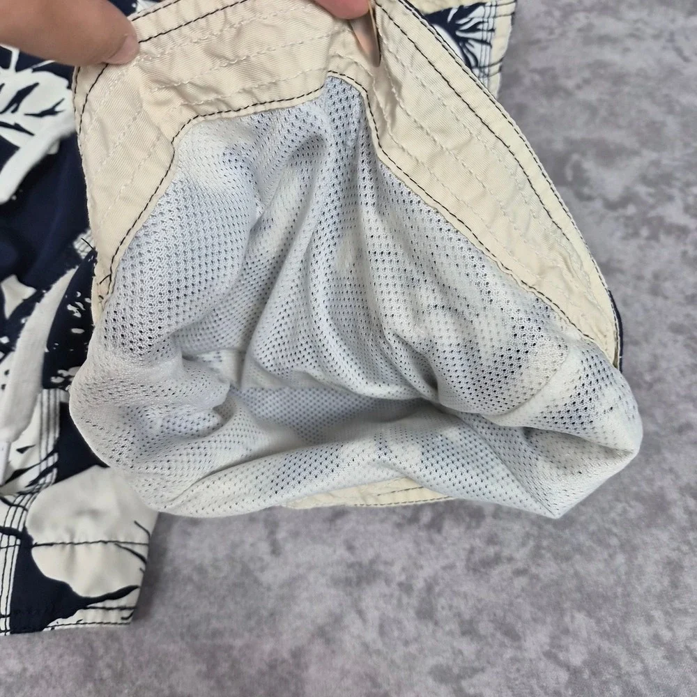 Vintage Abercrombie Tropical Board Shorts Men L Swim Trunks Navy Blue Resortwear